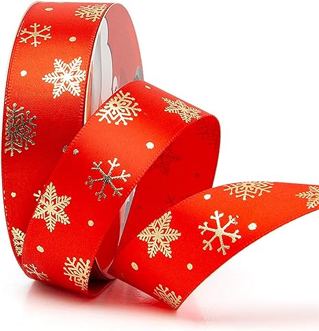 Amazon Co Jp ギフトラッピング用のクリスマスリボン 幅25mm 23メートル 赤 緑 金グログランリボン Diyギフトクラフトアクセサリー用の黄金のクリスマステーマパターン G14 ホーム キッチン