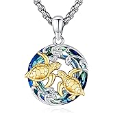 LOOVE Animal Necklace Sterling Silver Turtle/Wolf/Phoenix/Cat Necklace for Women Opal Abalone Shell Turquoise Animal Jewelry
