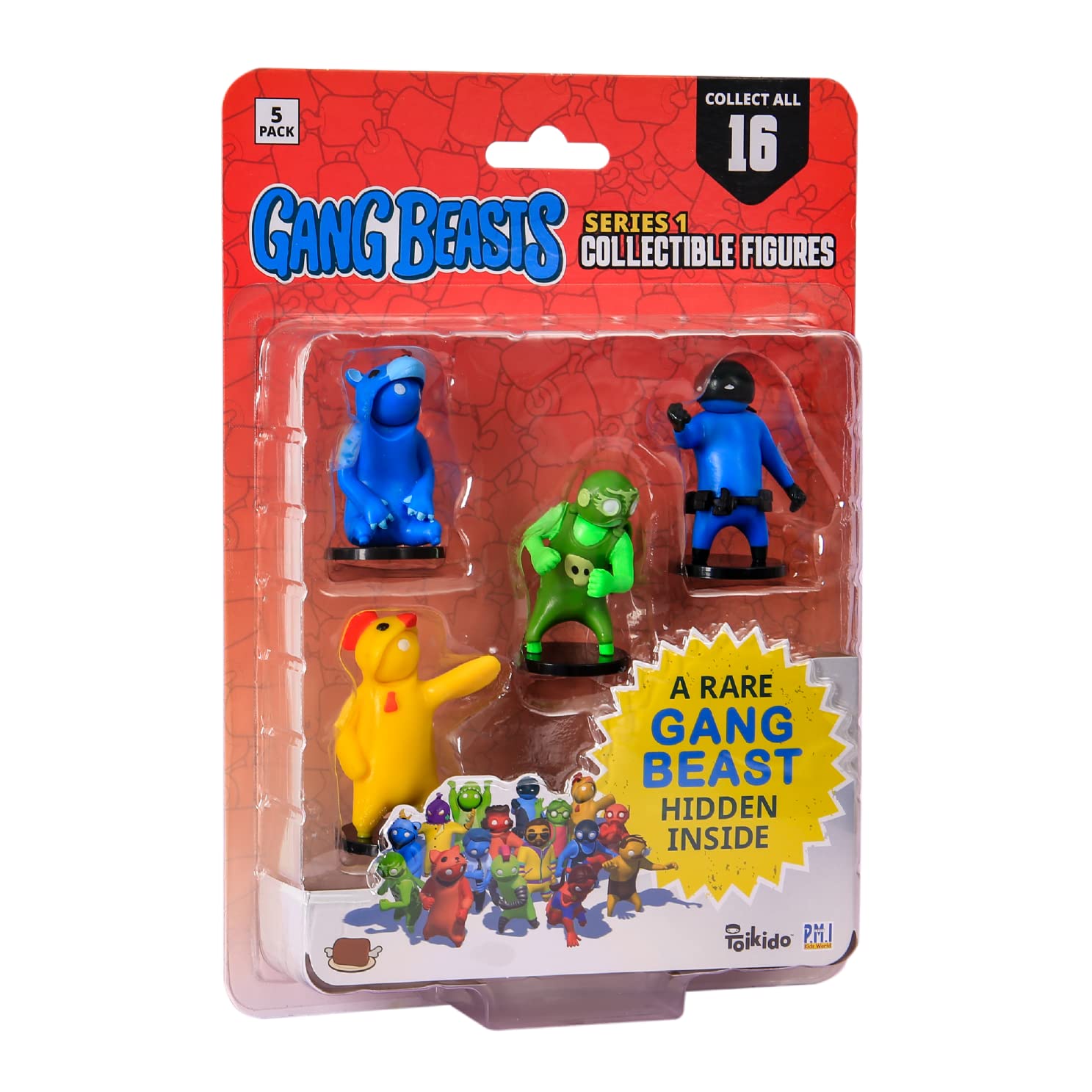 Official Toikido Gang Beasts Action Figures - 2.5 Inch Collectible Kids Toys. 5 Pack Incl. 1 Hidden Rare Character. Edition 1
