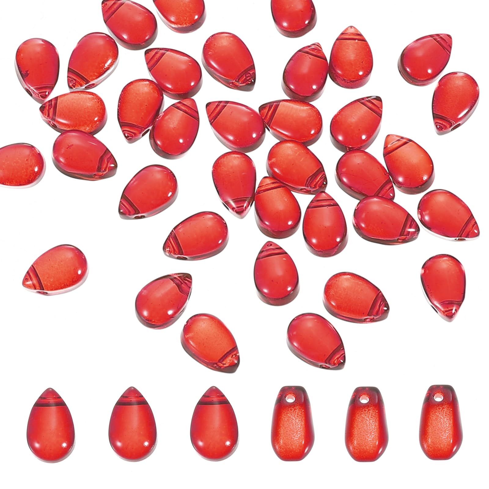 PATIKIL Czech Glass Teardrop Beads, 50 Pcs Top Drilled Clear Glass Seed Beads Crystal Puffed Raindrop Beads, Red, 6x9mm