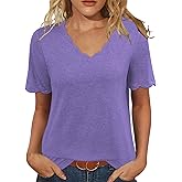 JomeDesign Womens Short Sleeve Tops V Neck Dressy Casual Loose Fit Shirts Summer Vacation Blouses 2026 Trendy Clothes