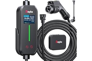 RAYLIX 2025 Upgraded Level 1&2 Portable EV Charger, 8-16Amp Adjustable Current & Timer, 110V–240V, NEMA 5-15 & 6-20 Plug, 21Ft EV Charging Cable, J1772 Electric Car Charger for All PHEV/EV Charging Cord