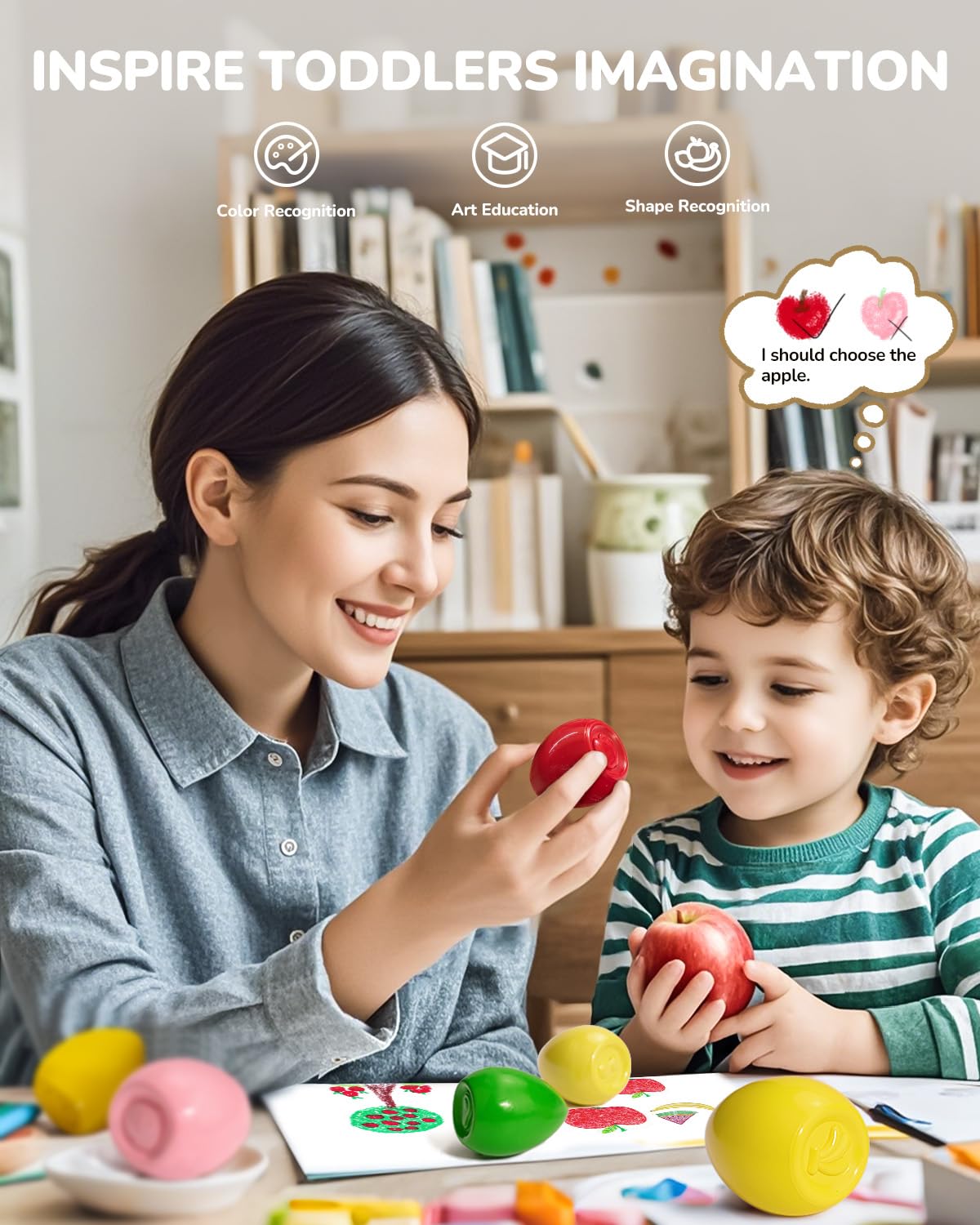 6 Colors Egg Crayons for kids, Palm-Grasp Non Toxic Jumbo Washable Crayons for Kids, Fat Brain Toys for Art Supplies and Perfect Gifts for Boys and Girls