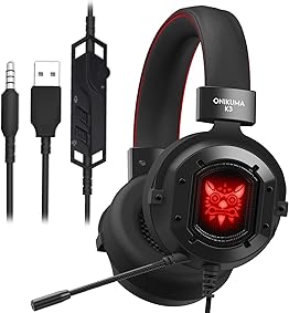 Auriculares Gaming,GAKOV Cascos Gaming con Reducción de Sonido y Control de Volumen Gaming Headset con Conector Jack 3.5mm y Luces led，para PS4/PC/Xbox One/Mac 