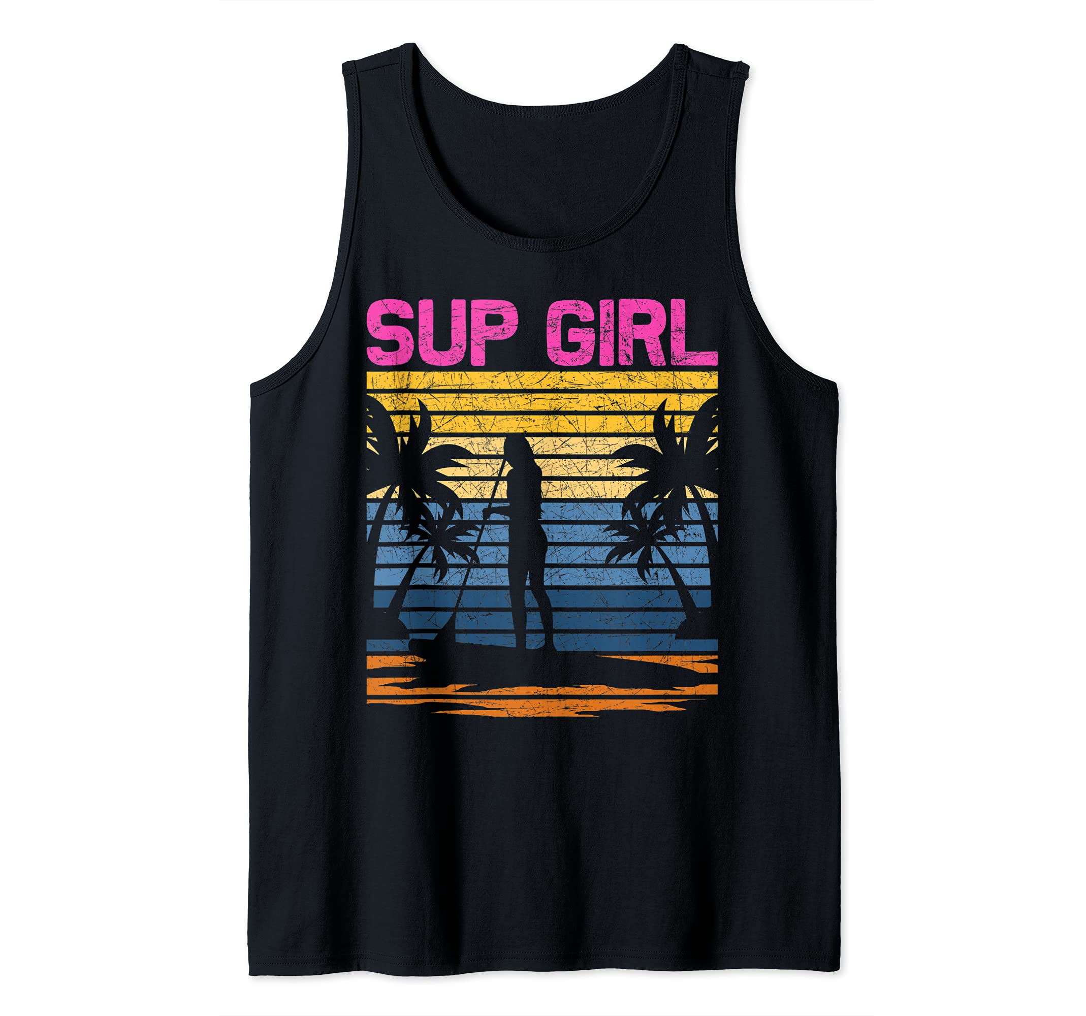 SUP Girl Stand Up Paddler Women Palm Tree Tropical Retro SUP Tank Top