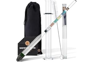 Brewer's Elite Hydrometer - for Home Brew Beer, Wine, Mead and Kombucha - Deluxe Triple Scale Set, Hardcase and Cloth - Specific Gravity ABV Tester (Hydrometer & Glass Test Jar Kit)