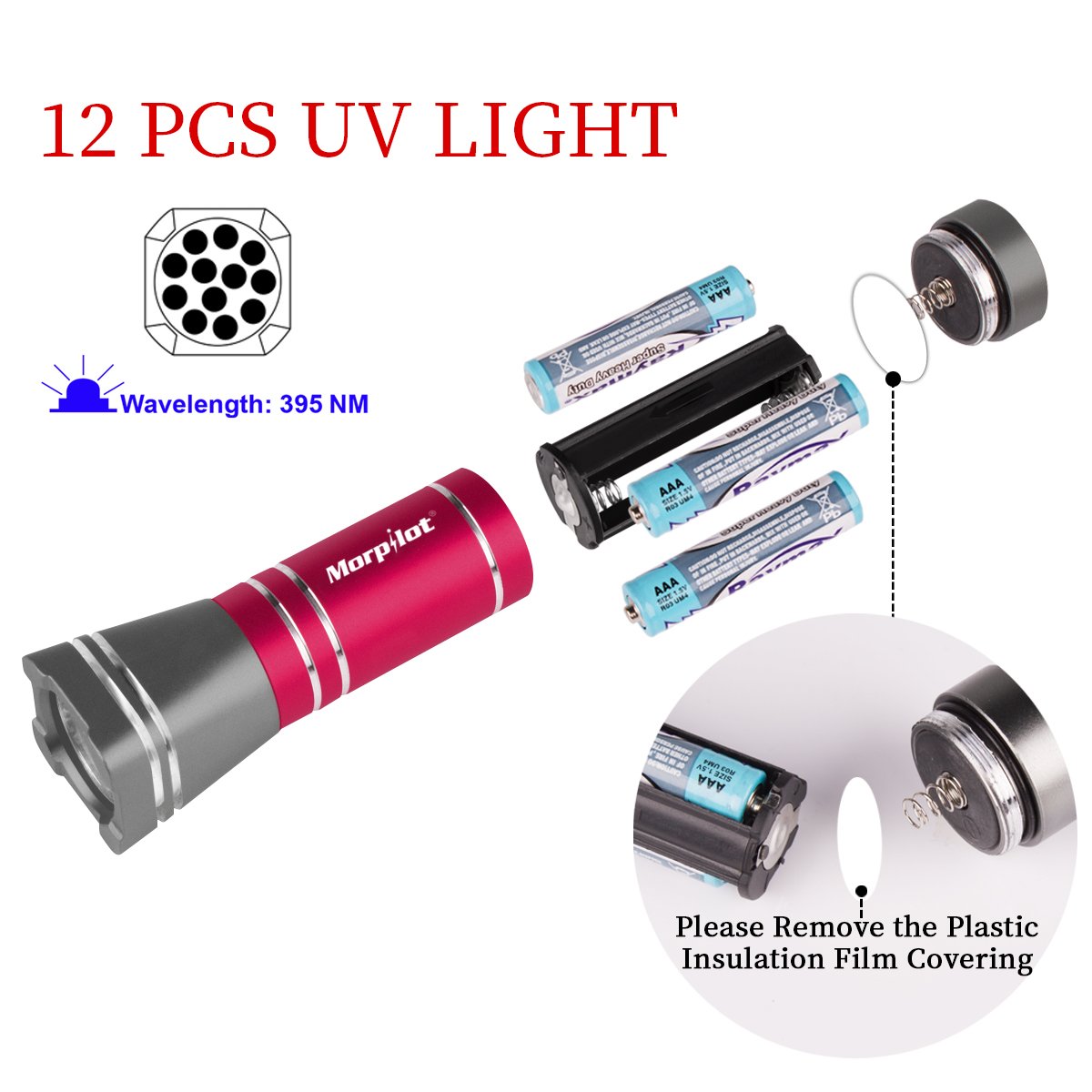 2 Pack 12 LED UV Flashlight Urine Detector - Morpilot Upgrade Ultraviolet Light Blacklight with 2 Pack Mini Keychain Flashlight for Detect Bed Carpet Bug Dog Urine Stain Scorpion