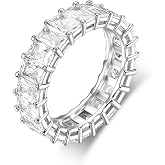MDFUN 18K Gold Plated Emerald Cut CZ Eternity Wedding Ring Bands for Women | Baguette Cut Cubic Zirconia Rings for Women, 1/2 Row Statement Eternity Bands, Wedding &amp; Cocktail Jewelry