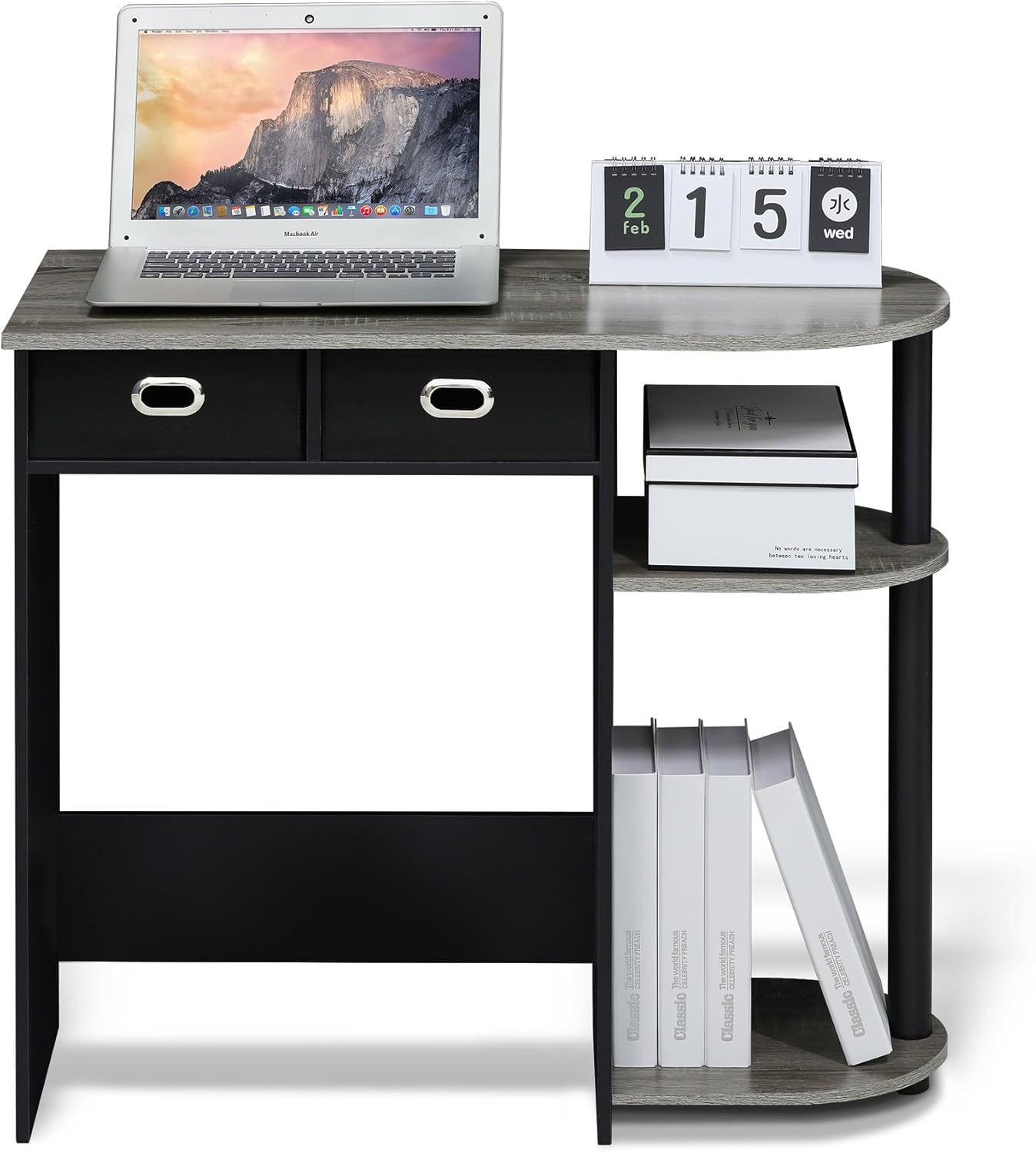 Furinno Go Green Home Laptop Notebook Computer Desk, Study Desk, Writing Desk, French Oak/Black/Black, 80 (W) x 72.4 (H) x 39.6 (D) cm - Image 4