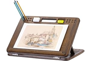StrongTek 6-Position Bamboo Table Easel, 16x12 Inch Adjustable Drawing and Sketching Board with Built-in Handle and Back Stor