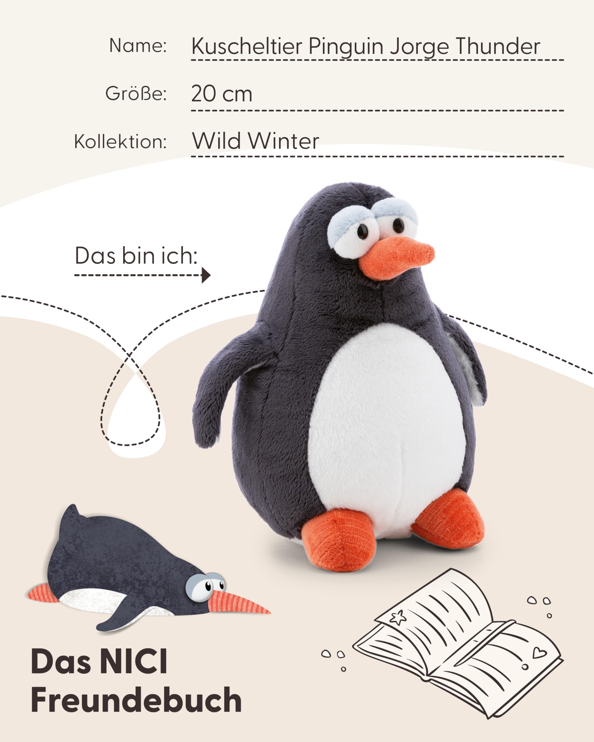 NICI Kuscheltier Pinguin Jorge Thunder 20cm - grau - Weiches Plüschtier – niedliches Stofftier zum Kuscheln & Spielen – tolle Geschenkidee für Kinder & Erwachsene - 62418 5