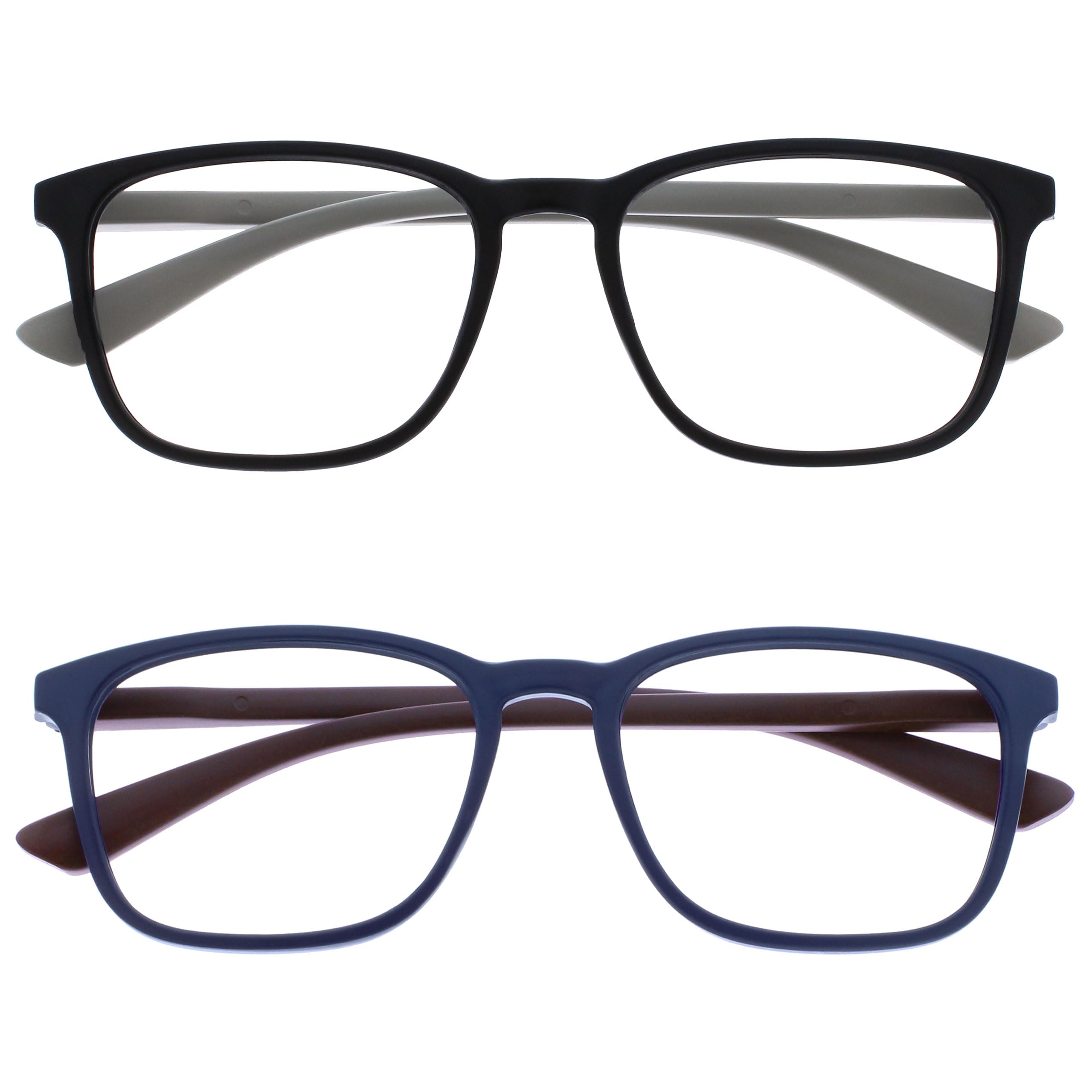 OPULIZE Max Reading Glasses 2 pack - Classic Large Rectangular Frame - Matt Black Blue - Men's Women's Unisex - Spring Hinges - RR78-13 - +1.50