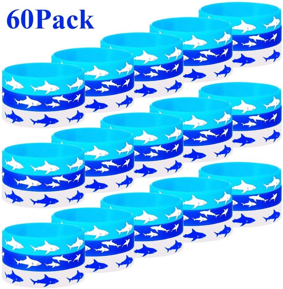 Playstyle Shark Party Favors Rubber Bracelets, Under The Sea/Baby Shark Birthday Party Supplies Gift Decorations Goodie Bag Stuffers Fillers Slicone Wristbands (60 Pcs - 3Colors)