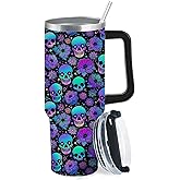 generic Sugar Skull Flower 40oz Tumbler With Handle Gifts For Aunt Skinny Wine Tumbler For Office, White