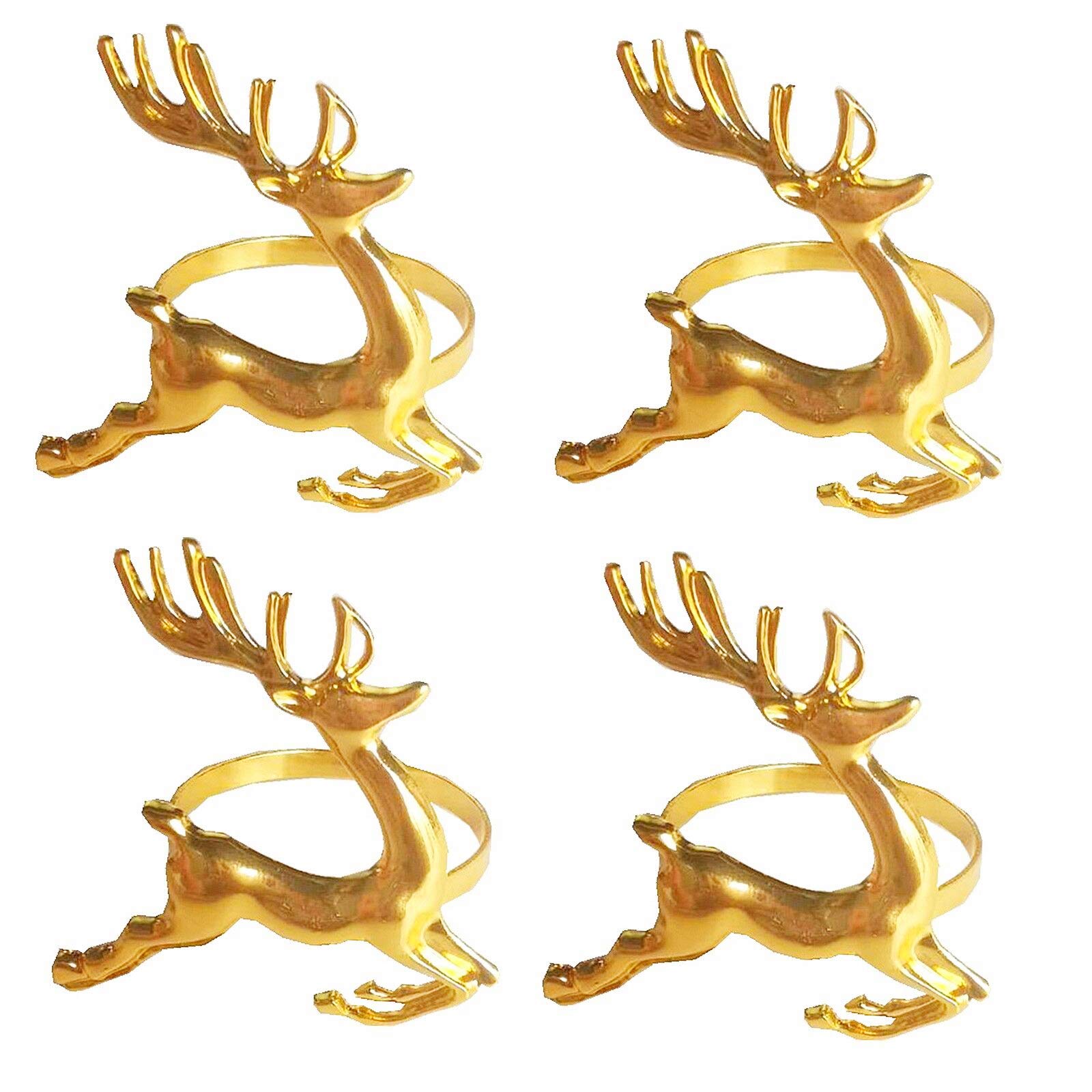 4pcs Christmas Gold Reindeer Napkin Rings Napkin Holders-Stag Napkin Rings Table Decorative Ornament Xmas Napkin Holders Napkin Buckles Serviette Rings for Xmas Holiday Party Dining Table Decoration — image 1