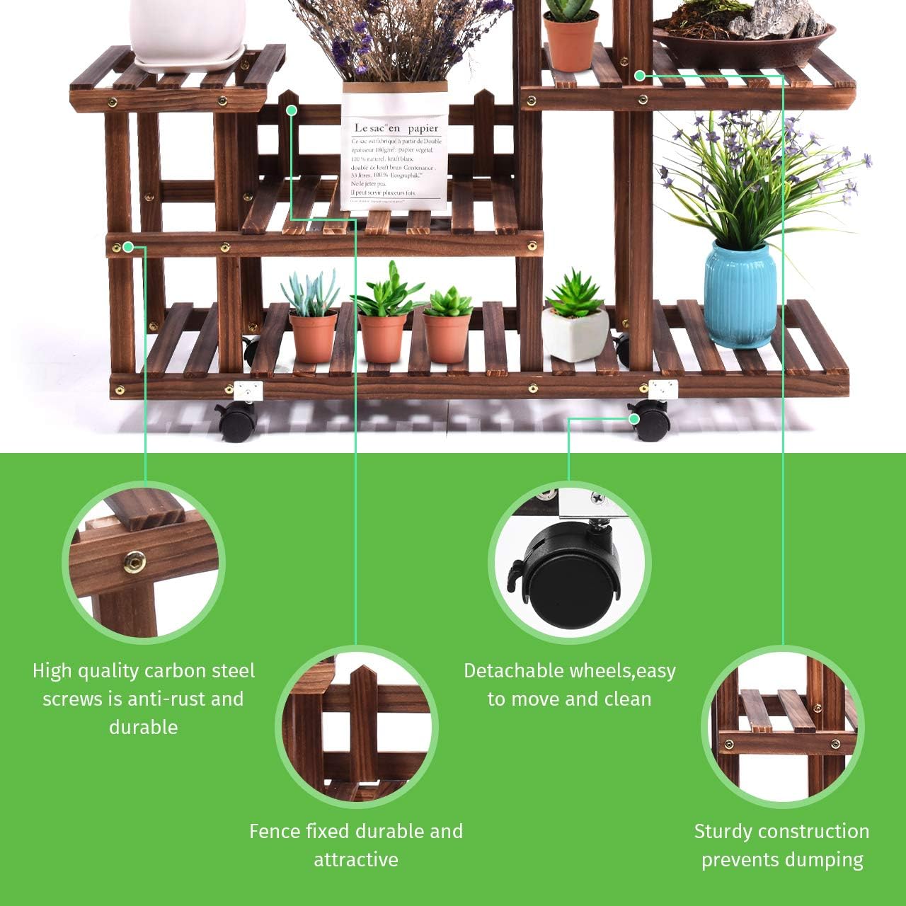 cfmour Wood Plant Stand Indoor Outdoor, Wooden Plant Display Multi Tier Flower Shelves Stands, Garden Plant Shelf Rack Holder Organizer in Corner Living Room Balcony Patio Yard (11-13 Flowerpots) : Garden & Outdoor