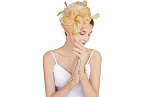 CAIYILA Fascinators Hat Flower Mesh Feathers Headband Derby Hat Clip Tea Party Headwear and Lace Gloves with Bows for Women
