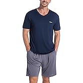 SlumberMee Mens Pajama Set Soft Cooling Viscose Summer Pjs Short Sleeve Sleepwear 2 Piece Crew Neck Loungewear with Pockets