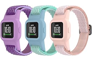 ESeekGo Elastic Bands Compatible with Garmin Vivofit Jr 3 Bands for Kids, Colorful Nylon Stretchy Solo Loop Straps with Protective Case Adjustable Replacement Bands Accessories for Girls Boys