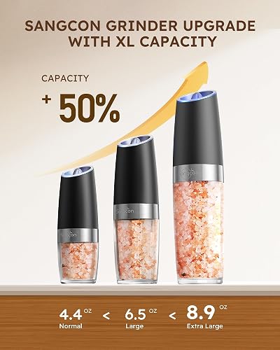 Gravity Electric Pepper & Salt Grinder Set - Automatic One-Hand Operated With LED Light & Adjustable Coarseness - View #2