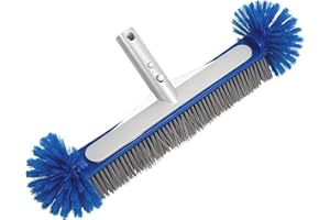 DIGIGER Pool Brush Head, Professional Swimming Pool Wall & Tile Brush with Round Ends,Durable Around Nylon Bristles Pool Cleaning Brush with EZ Clip Aluminum Handle (Blue Grey)