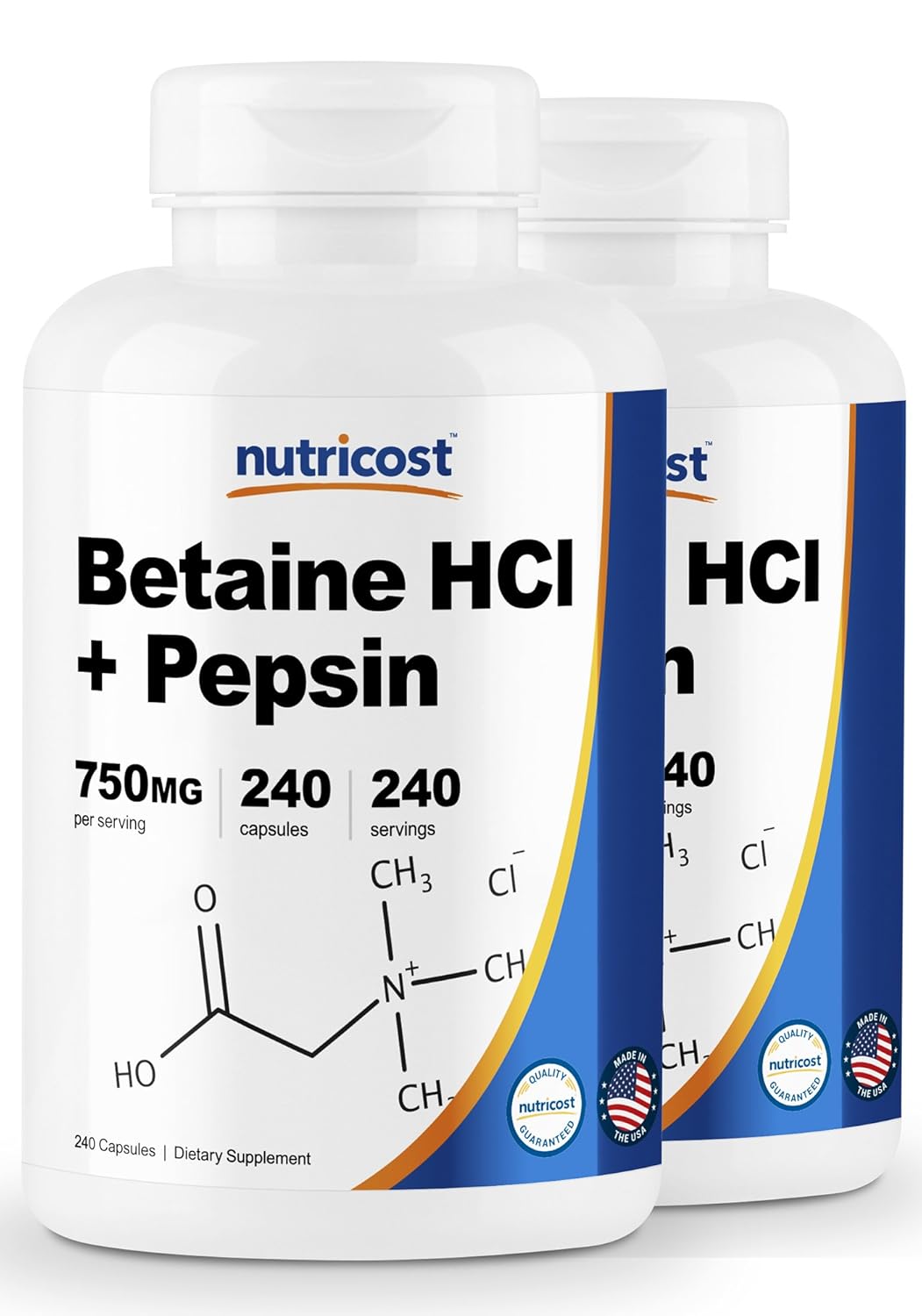 Amazon.com: Nutricost Betaine HCl + Pepsin 750mg, 240 Capsules - Gluten Free & Non-GMO: Health & Personal Care