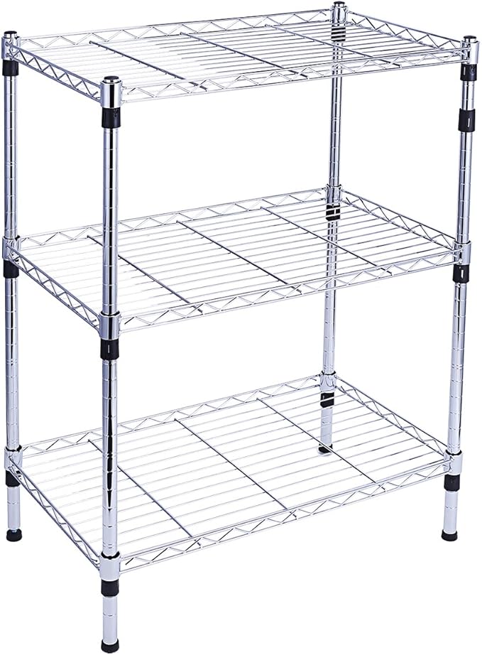 SortWise ® 3Tier Heavy Duty Adjustable Chrome Wire Shelving Storage
