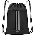 Carbrea Drawstring Backpack - Drawstring Bags with Front Pocket Foldable String Backpack Sackpack for Gym Sport Excursions - Black