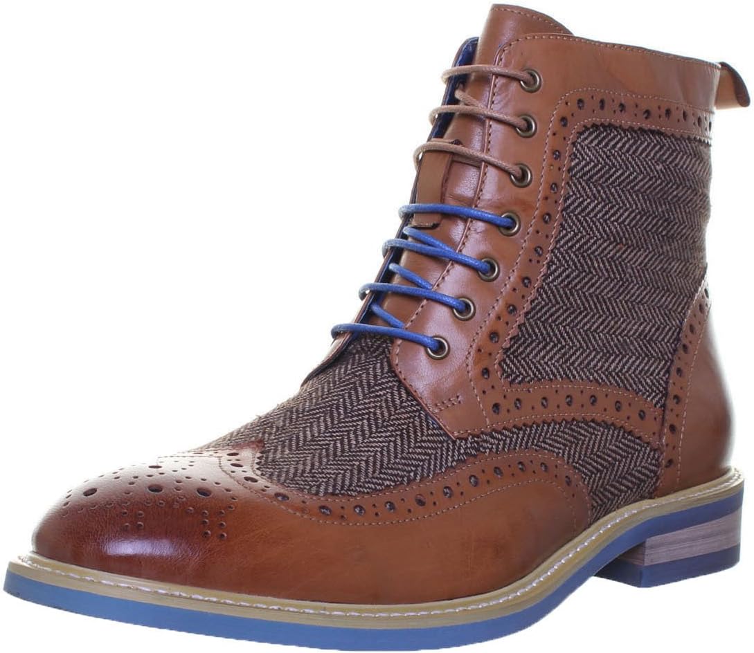 Justin Reece Tweed Check Effect Mens Leather Ankle High Formal Office Boot