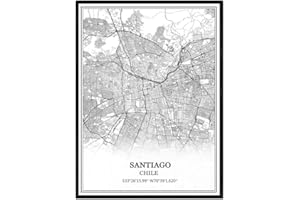 TANOKCRS Santiago Chile Map Wall Art Canvas Print Poster Artwork Unframed Modern Black and White Map Souvenir Gift Home Decor