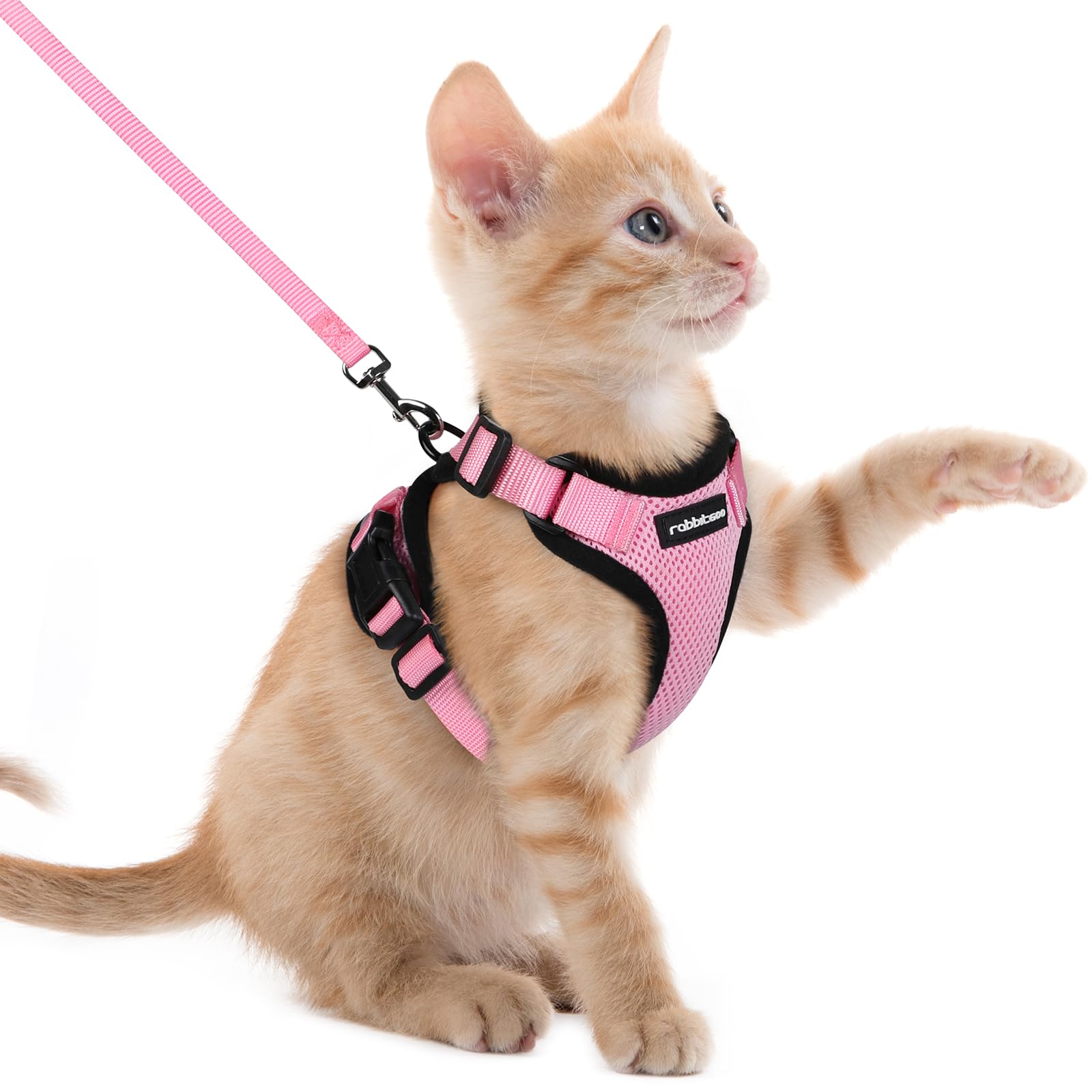 Photo 1 of rabbitgoo Cat Harness and Leash for Walking, Escape Proof Soft Adjustable Vest Harnesses for Cats, Easy Control Breathable Reflective Strips Jacket, Pink, XXS