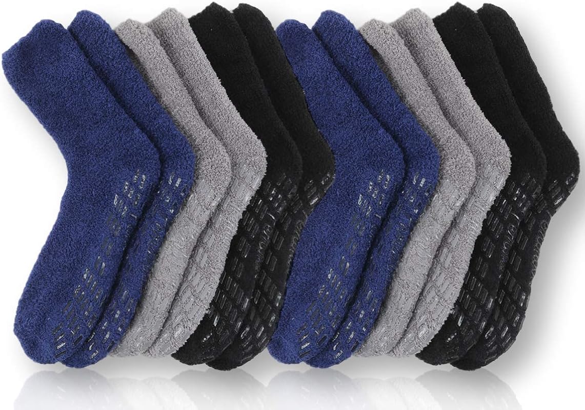 Pembrook Non Skid Socks - Hospital Socks - Slipper Socks - (4-Pack) 2 Black/ 2 Gray. Great for adults, men, women. Designed for medical hospital patients but great for everyone at  Men’s Clothing store