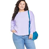 Plus Size Pointelle-Rib Long-Sleeve Top Larkspur 2X