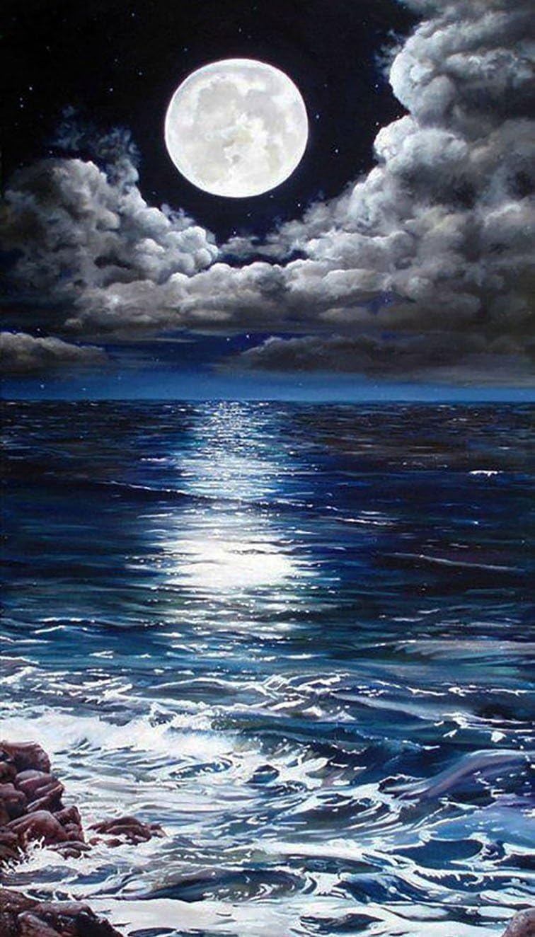 ZHENC 5D DIY Square Diamond Painting Stones Moon Cloud Sea Landscape Embroidery Full Drill Craft Decor Cross Stitch Kits