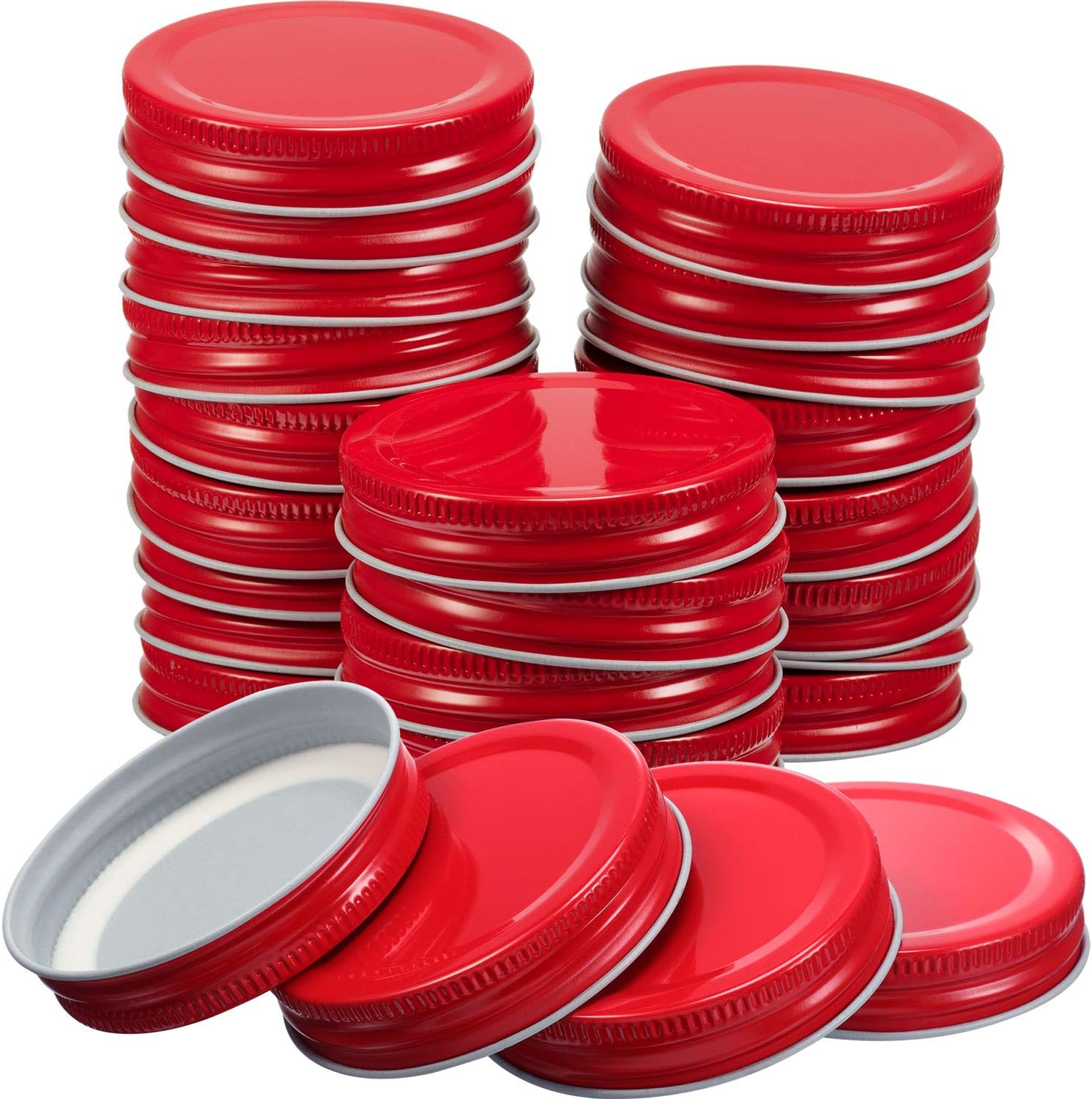 Chuangdi 30 Packs Mason Jar Lids Regular Mouth Leak Proof Secure Mason Storage Solid Caps (Red)