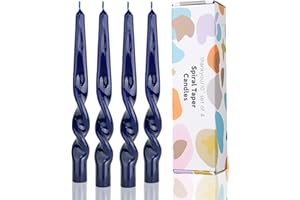 LPUSA Navy Spiral Taper Candles Twisted Candle Conical Stick Candles for Holiday Wedding Party Wax Unscented Dinner Candle Dripless,Christmas Gift10inch,4pcs(Navy-A)