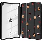 Idocolors Cute Bear Case for iPad 7th/8th/9th Gen 10.2 ", Clear Hard Back Cover with Pencil Holder, Tri-fold Stand Full Wrap Protective Case for Women Girls, Bear/Black