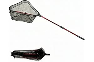 DW Fishing Foldable Telescopic Fish Landing Net – Lightweight Aluminum Pole with Non-Slip Rubber Grip, Large Triangle Soft Me