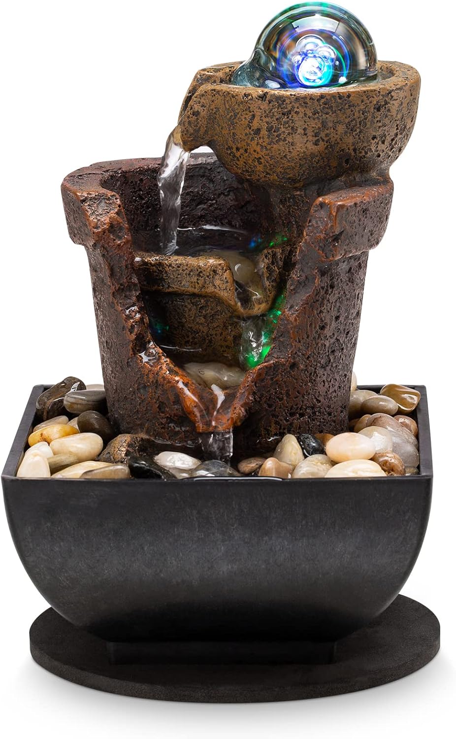 Indoor Fountains & Accessories - Tabletop Fountain Indoor Waterfall Meditation Fountain Office Relaxing Tabletop Fountain Includes Many Natural River Rock LED Lights Rolling Decorative Bubble Balls