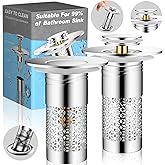 Bathroom Sink Drain Strainer 2 Pack, Universal Pop Up Stopper with Removable Filter Basket, Hair Catcher Drain Plug, Sink Filter Fits 1.1"-1.45" Basin