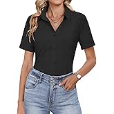 HOTOUCH Button Down Shirts for Women Short Sleeve Dress Shirts Fitted Business Casual Blouse Office Work Tops