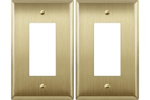 LIDER Decorator Switch or Receptacle Metal Wall Plate, Stainless Steel Outlet Cover, Corrosion Resistant, Mid-Size 1-Gang 4.88" x 3.11", 201 Stainless Steel, UL Listed, Burshed Brass, 2 Pack