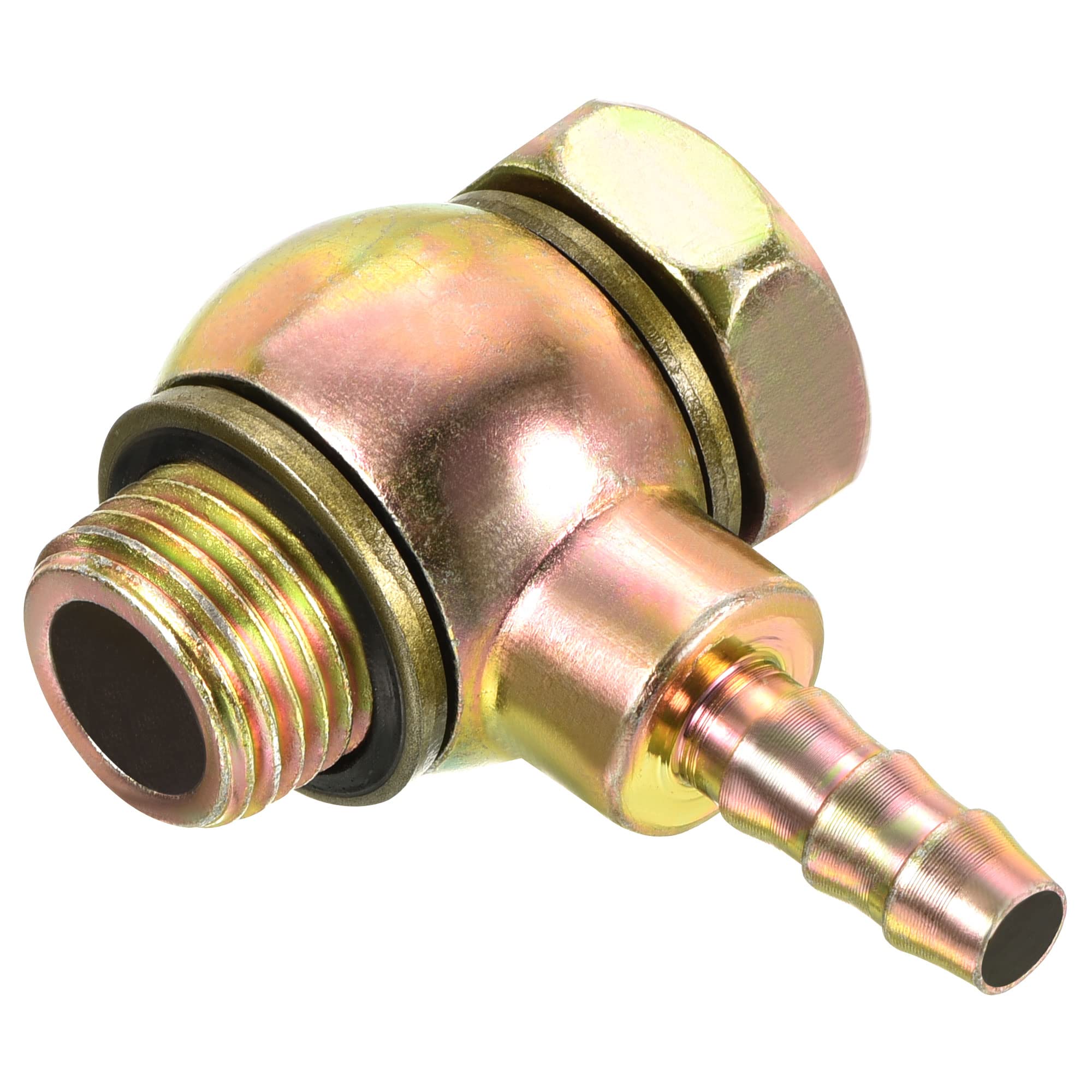 PATIKIL Hose Barb Fitting Elbow 8mm Barbed M16x1.5 Male Thread, Carbon Steel Pipe Adapter Connector for Air Water Fuel Oil, Gold