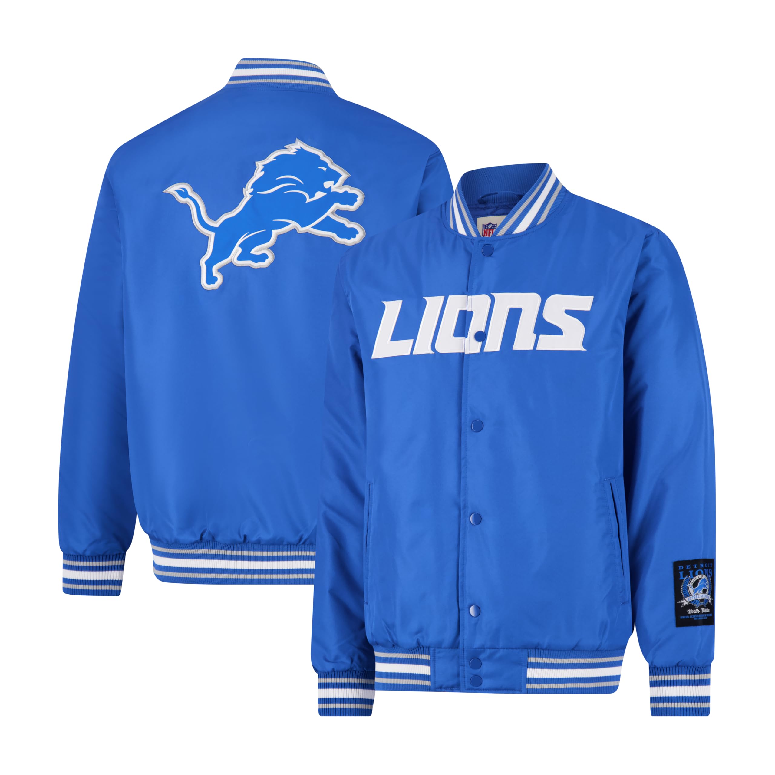 Ultra Game Adults NFL Official Smashing Records Satin Jacket, Detroit Lions, Team Color, Large Image