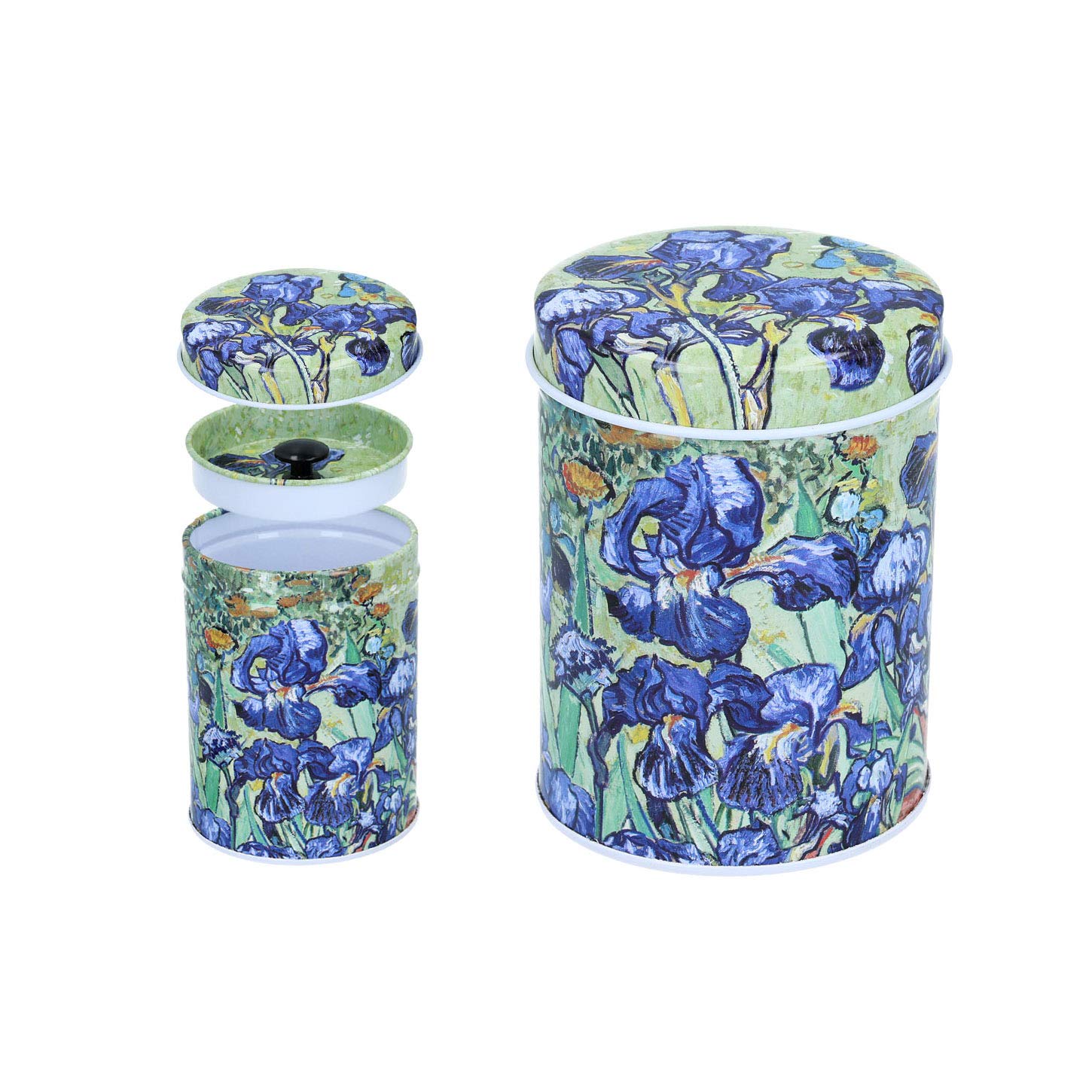 Carmani - Vincent Van Gogh Irises printed Small Metal Tin Tea Coffee Sugar Canister Storage Box with Lids 6.5x9cm