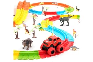 JOONLY Race Track Cars for Boys Girls Kids Race Car Track with Dinosaur Toys Up Race Car Toy Cars Set Birthday Gifts for 3 4 5 6 Year Old Boys Girls 105PCS