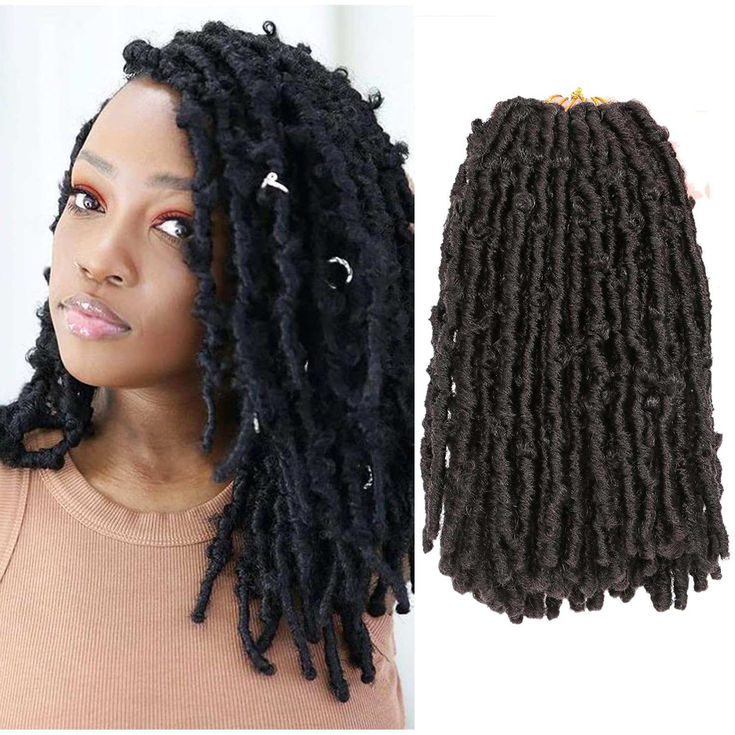 6 Packs Butterfly Locs Crochet Hair 14Inch Short Bob Distressed Locs Crochet Braids Pre-twisted Soft Faux Locs Synthetic Braiding Hair Extensions for Black Women