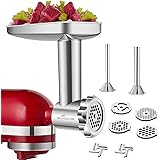 Stainless Steel Food Grinder Attachment Accessories for KitchenAid Stand Mixers Including Sausage Stuffer, Stainless Steel,Di