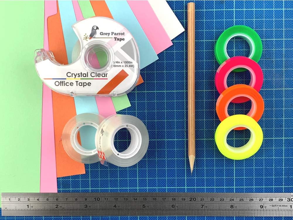 Greyparrot Office Tape Clear Refill Rolls + Dispenser(16 Pack),(3/4” X 1000in/pack). for Craft Jobs, Gift Wrapping, Office Work Clear(Transparent) Glossy Finish, Refillable (16000 inch/Total): Industrial & Scientific