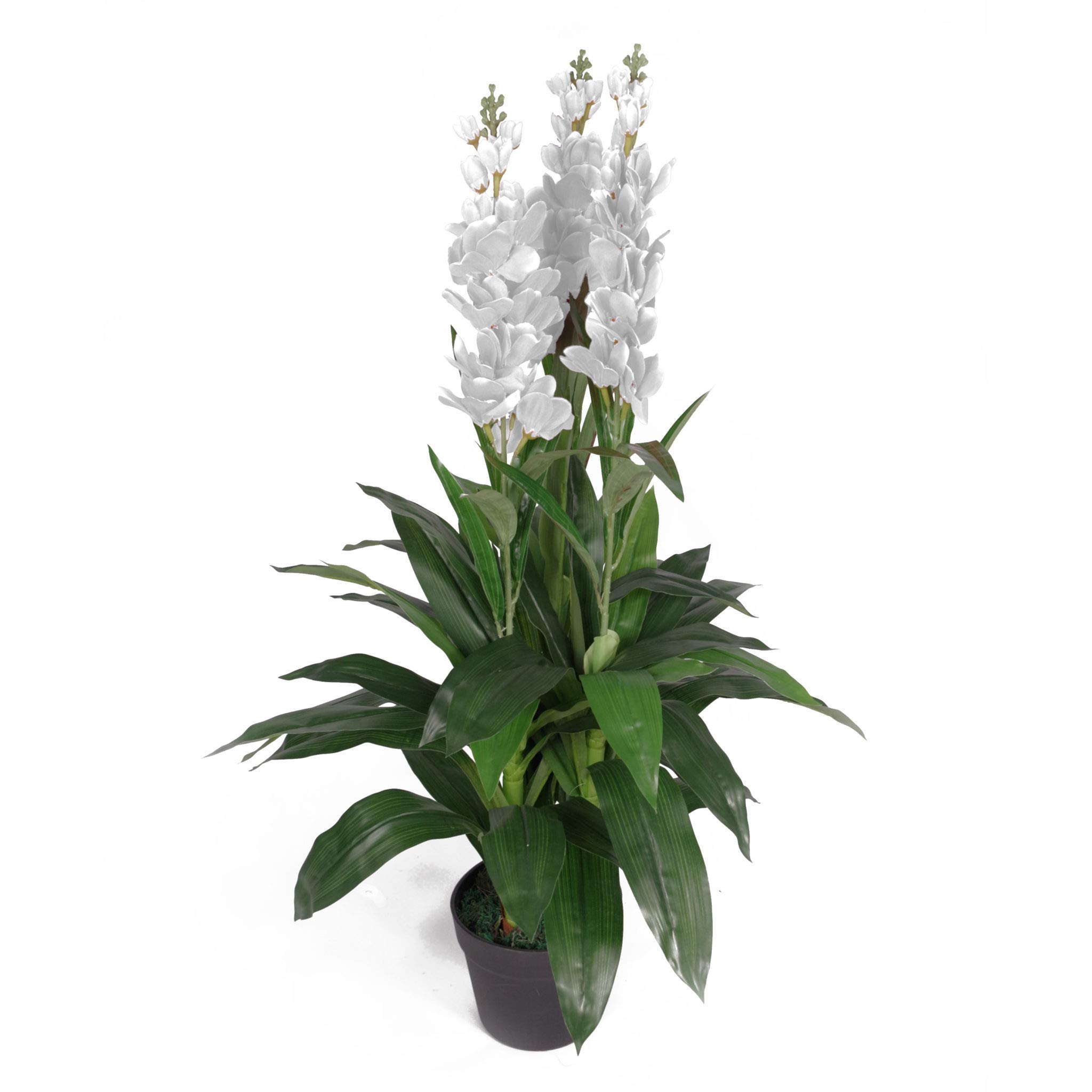 Leaf LEAF-7241 90cm Artificial Cymbidium Orchid Plant-Extra Large Black Plastic Pot Design UK, White